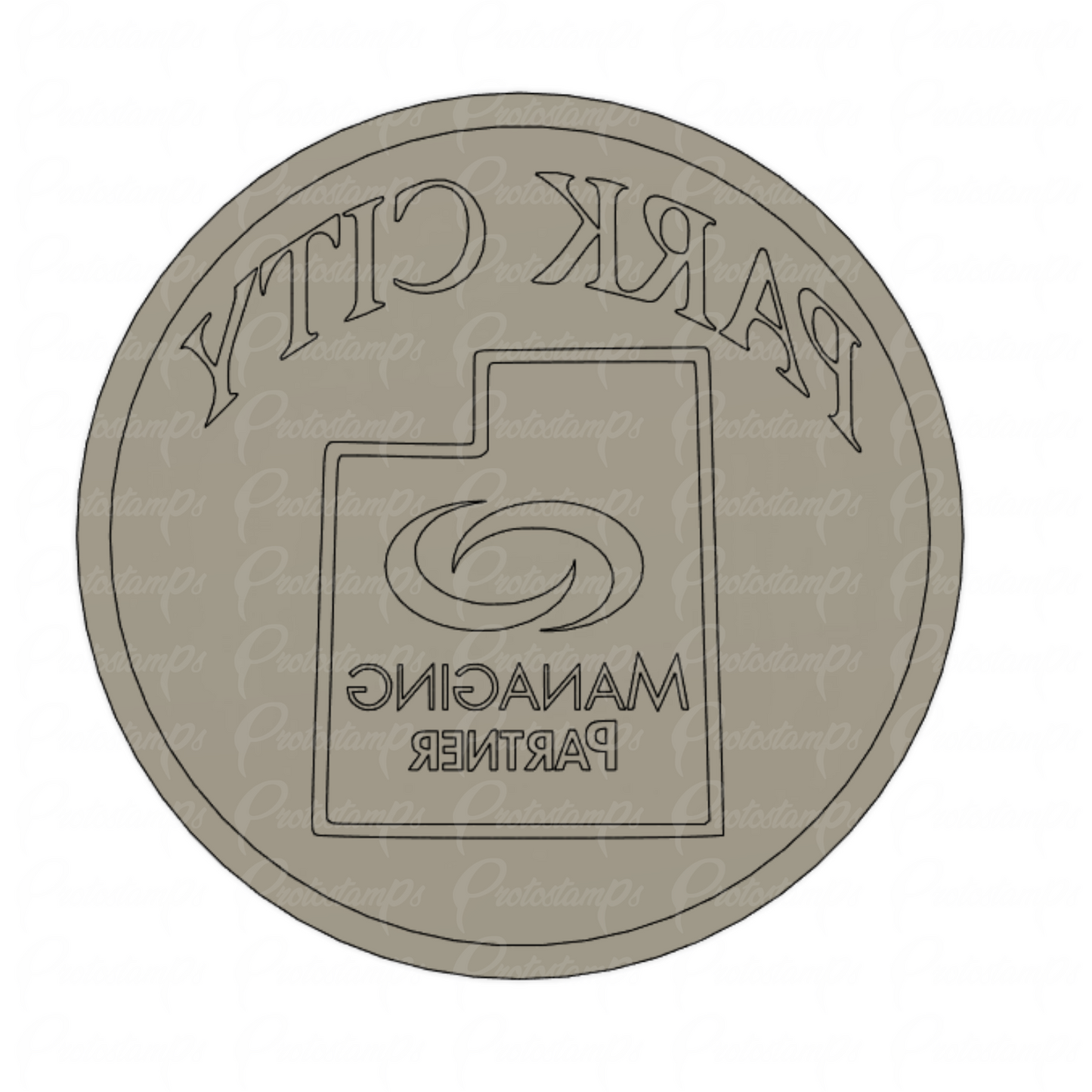 2.9in Park City/Managing Partner Collab Stamp. Price is the difference between 1.75in.