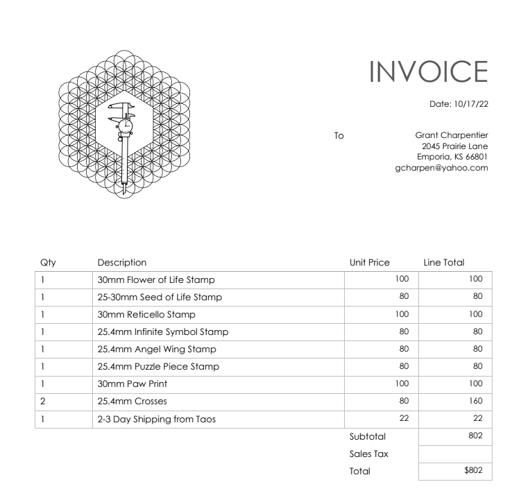 Invoice for multiple stamps