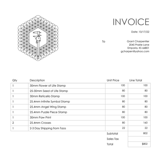 Invoice for multiple stamps